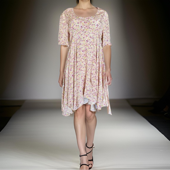 Vintage 90s designer Les Habitudes ditsy floral babydoll dress size large - Picture 3 of 11